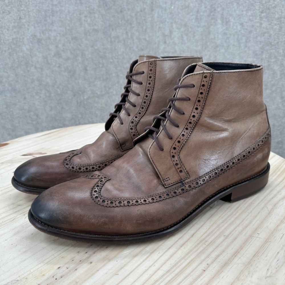 johnston & Murphy Wingtip Boots 12 Mens Brown Leather Brogue Lace Up Dress Boots